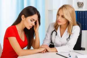 Doctor supporting a patient during a mental and behavioral health consultation.