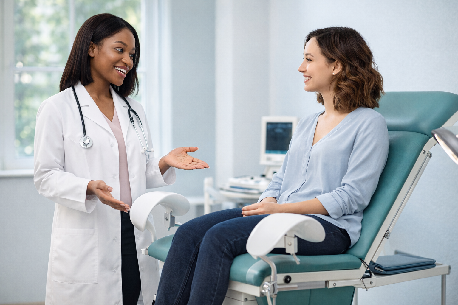Female doctor consulting with patient during a women’s health exam in Garland TX