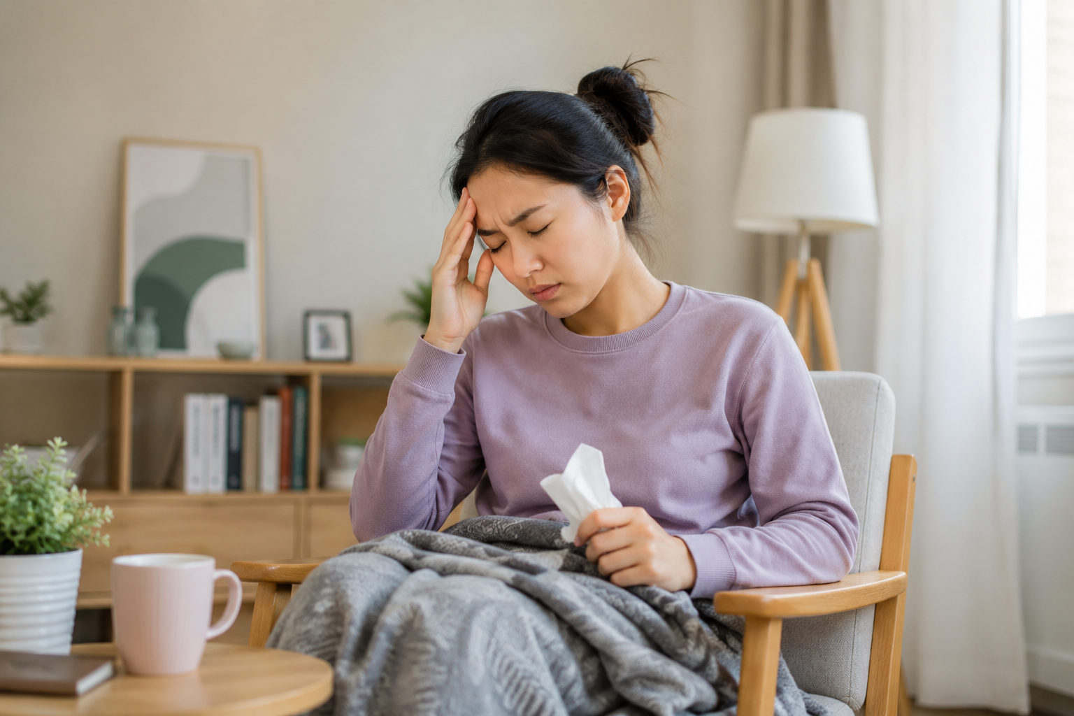 Woman feeling unwell at home asking why do I keep getting sick