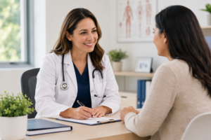 Doctor speaking with a patient during an annual wellness visit in Garland TX