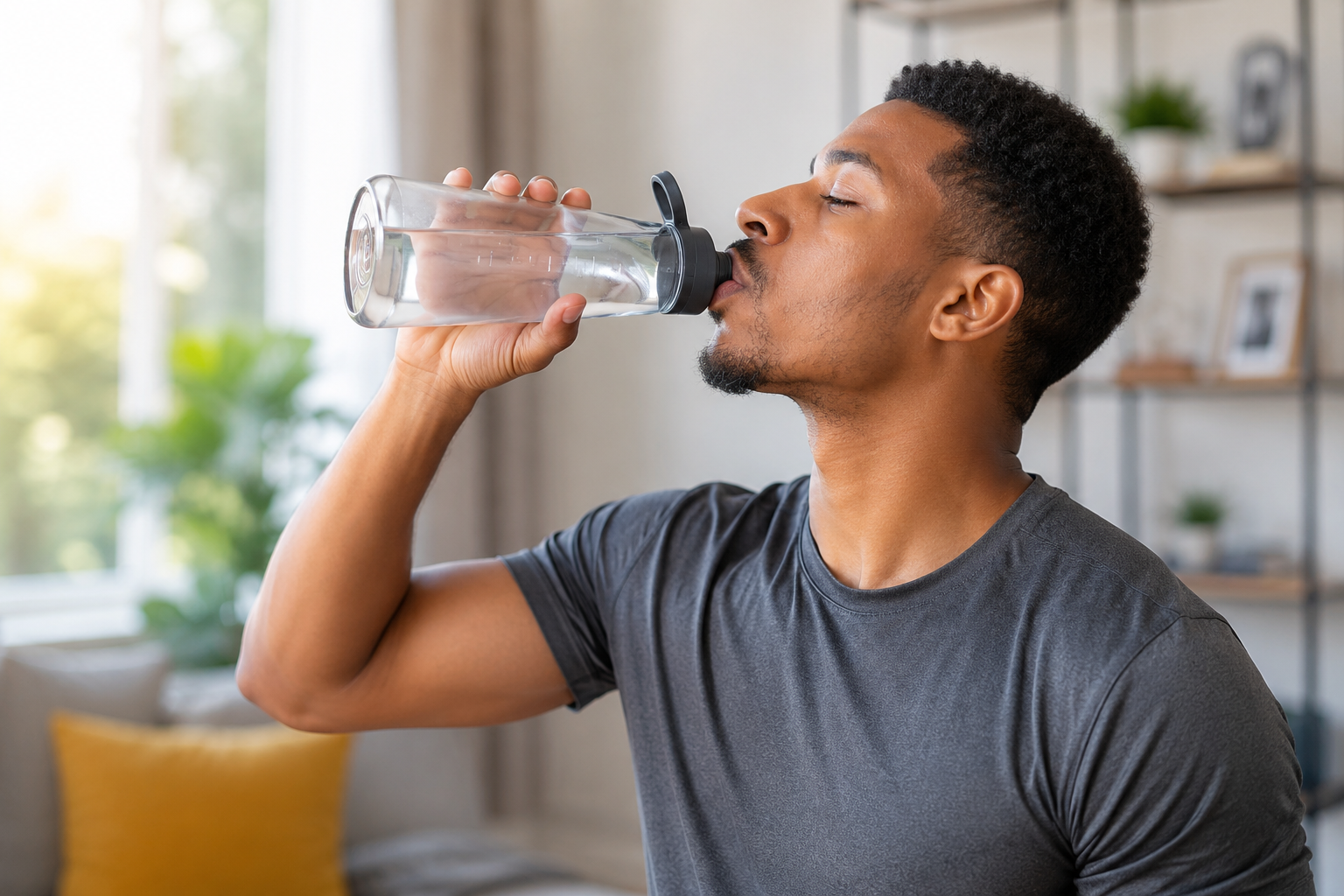 Man drinking water thinking why am I always thirsty