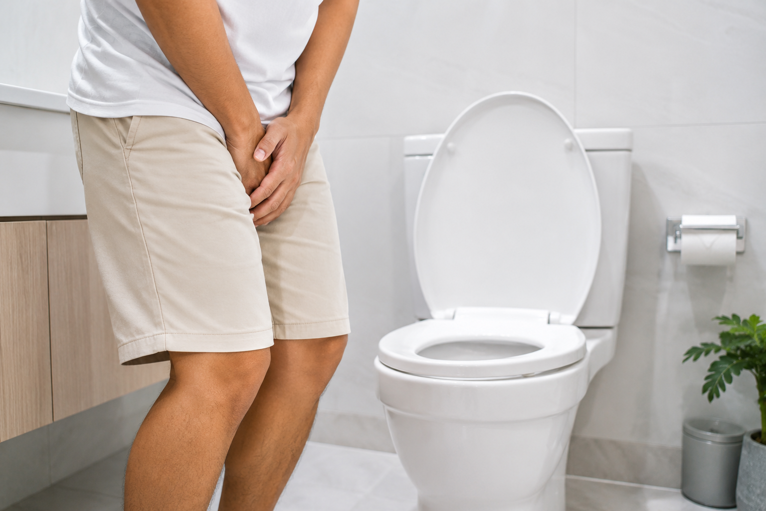 Person holding bladder wondering why do I need to pee so often