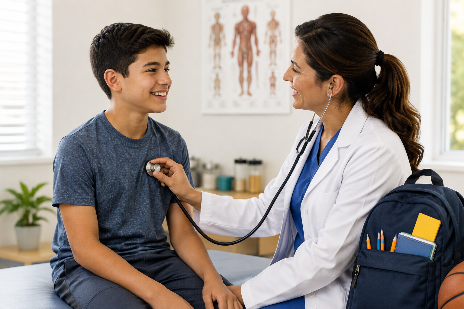 Doctor performing a back-to-school physical for a student in Garland TX